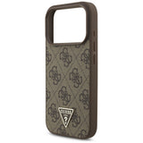 Husa pentru iPhone 17 Pro, Guess Hardcase 4G Logo triunghi MagSafe cu Pearl Strap (GUHMP17LP4TSDPPSW), maro