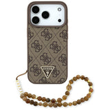 Husa pentru iPhone 17 Pro, Guess Hardcase 4G Logo triunghi MagSafe cu Pearl Strap (GUHMP17LP4TSDPPSW), maro