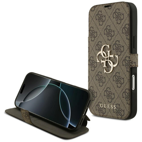 Husa pentru iPhone 17 Pro Max, Guess Book 4G Metal Logo (GUBKP17X4GMGBR), maro