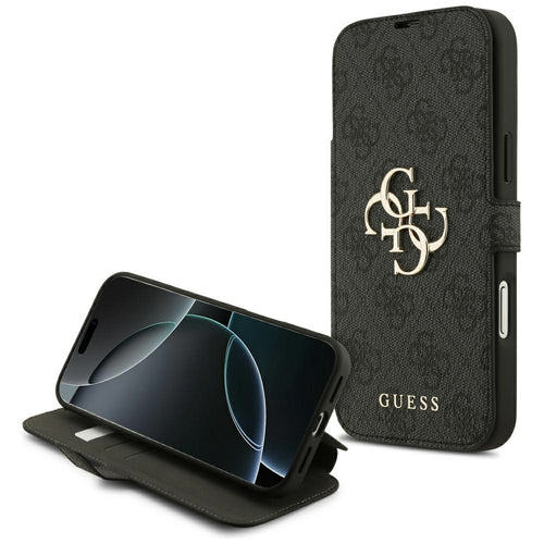 Husa pentru iPhone 17 Pro Max, Guess Book 4G Metal Logo (GUBKP17X4GMGGR), negru