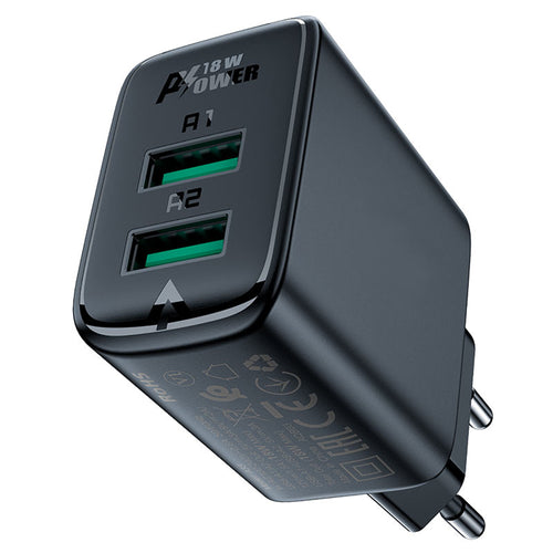 Incarcator retea Acefast (A33), Dual Port, Incarcare rapida 2x USB, QC18W, negru