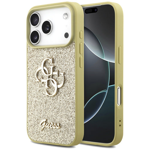Husa pentru iPhone 17 Pro, Guess Fixed Glitter Big 4G (GUHCP17LHG4SGD), auriu