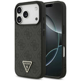 Husa pentru iPhone 17 Pro, Guess Leather 4G Triangle Strass MagSafe (GUHMP17LP4TDPLK), negru