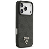 Husa pentru iPhone 17 Pro, Guess Leather 4G Triangle Strass MagSafe (GUHMP17LP4TDPLK), negru