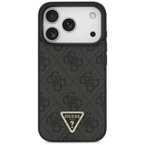 Husa pentru iPhone 17 Pro, Guess Leather 4G Triangle Strass MagSafe (GUHMP17LP4TDPLK), negru