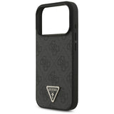 Husa pentru iPhone 17 Pro, Guess Leather 4G Triangle Strass MagSafe (GUHMP17LP4TDPLK), negru