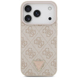 Husa pentru iPhone 17 Pro, Guess Leather 4G Triangle Strass MagSafe (GUHMP17LP4TDPLP), roz
