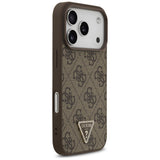 Husa pentru iPhone 17 Pro, Guess Leather 4G Triangle Strass MagSafe (GUHMP17LP4TDPLW), maro
