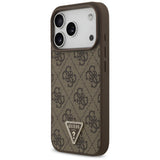 Husa pentru iPhone 17 Pro, Guess Leather 4G Triangle Strass MagSafe (GUHMP17LP4TDPLW), maro