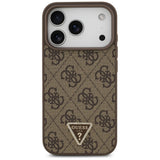 Husa pentru iPhone 17 Pro, Guess Leather 4G Triangle Strass MagSafe (GUHMP17LP4TDPLW), maro