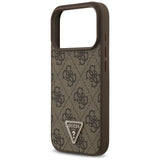 Husa pentru iPhone 17 Pro, Guess Leather 4G Triangle Strass MagSafe (GUHMP17LP4TDPLW), maro