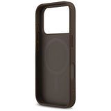 Husa pentru iPhone 17 Pro, Guess Leather 4G Triangle Strass MagSafe (GUHMP17LP4TDPLW), maro