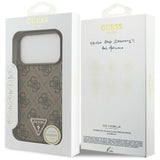 Husa pentru iPhone 17 Pro, Guess Leather 4G Triangle Strass MagSafe (GUHMP17LP4TDPLW), maro