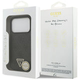 Husa pentru iPhone 17 Pro Max, Guess Leather 4G Triangle Strass MagSafe (GUHMP17XP4TDPLK), negru