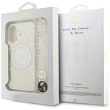 Husa pentru iPhone 17, Guess IML Flowers cu Pearl Strap MagSafe (GUHMP17SHCPOFPH), alb