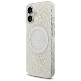 Husa pentru iPhone 17, Guess IML Flowers cu Pearl Strap MagSafe (GUHMP17SHCPOFPH), alb