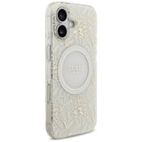 Husa pentru iPhone 17, Guess IML Flowers cu Pearl Strap MagSafe (GUHMP17SHCPOFPH), alb