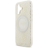 Husa pentru iPhone 17, Guess IML Flowers cu Pearl Strap MagSafe (GUHMP17SHCPOFPH), alb