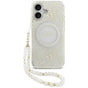 Husa pentru iPhone 17, Guess IML Flowers cu Pearl Strap MagSafe (GUHMP17SHCPOFPH), alb