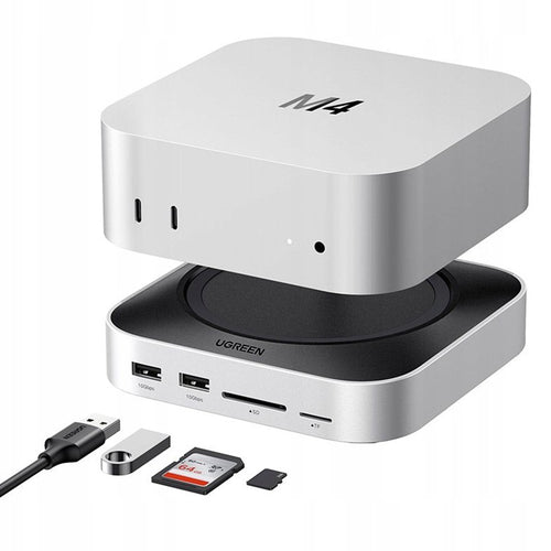 Hub USB UGREEN Docking station CM841 (65487), pentru Mac Mini M4, USB-C to 5x USB, 2x USB-C, SD/TF, M2 NVMe, 10Gbps, 8TB, 4cm, gri