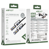 Cablu Acefast de date (J4), Multifunction, Incarcare rapida, Type-C/LED Light to Type-C/Cigarette Lighter, 60W, 3A, 1.2m, negru