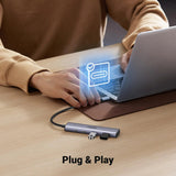 Hub USB UGREEN CM473 (15395), Type-C to 2x Type-C, 2x USB, 5Gbps, Plug&Play, gri
