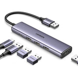 Hub USB UGREEN CM473 (20805), USB to Type-C, 4x USB, 5Gbps, gri