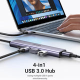 Hub USB UGREEN CM473 (20805), USB to Type-C, 4x USB, 5Gbps, gri