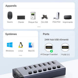 Adaptor UGREEN, Docking Station Cm481 90307 With Power Type-C to 7x USB 5gbps Individual Switch LED Light 1m Koff