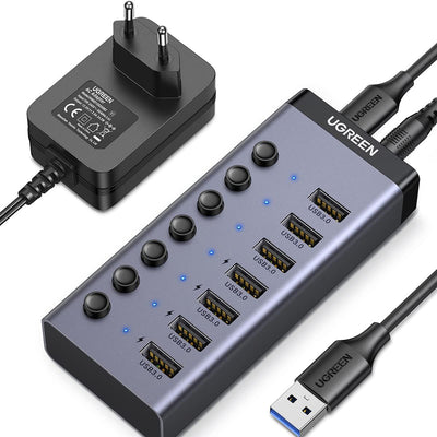 Adaptor UGREEN, Docking Station Cm481 90307 With Power Type-C to 7x USB 5gbps Individual Switch LED Light 1m Koff