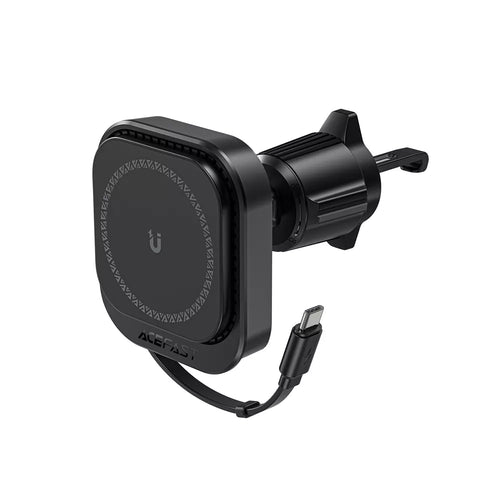 Suport auto Acefast cu incarcare wireless (D32), pentru iPhone, MagSafe, Retractabil Cable, pentru Grila ventilatie, USB-C, 85cm, negru