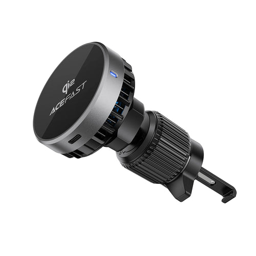Suport auto Acefast cu Wireless Charging (D40), pentru Grila ventilatie, Prindere magnetica, Ice Cooling, Qi2, USB-C, 15W, gri