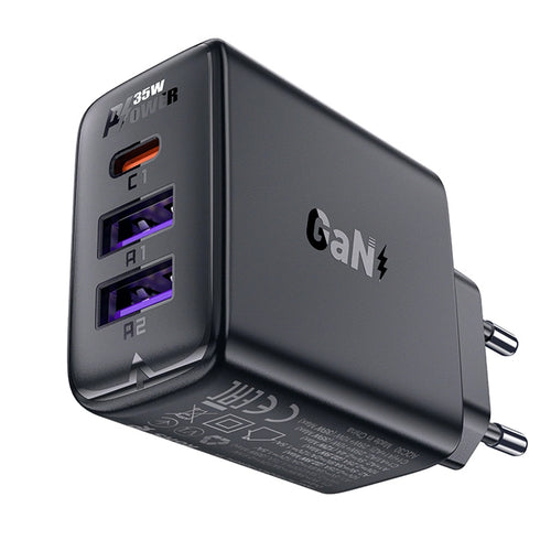 Incarcator retea Acefast (A57), GaN, Incarcare rapida, 2x USB, Type-C, PD35W, Smart Chip, negru