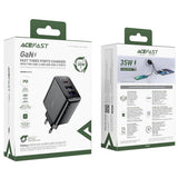 Incarcator retea Acefast (A57), GaN, Incarcare rapida, 2x USB, Type-C, PD35W, Smart Chip, negru