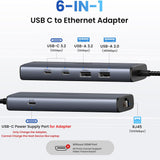 Hub USB UGREEN CM512 (45320), USB-C to 2x USB-C, 2x USB, 1x RJ45 1000Mbps, Plug & Play, 10Gbps Transfer, gri