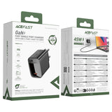 Incarcator retea Acefast (A112), Incarcare rapida, GaN Technology, Type-C, 45W, 3A, Smart Chip, negru