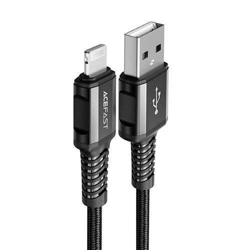 Cablu Acefast de date (C1-02), USB to Lightning, 2.4A, Incarcare rapida, MFi Certification, Nylon Braid, 1.2m, negru