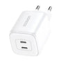 Incarcator retea UGREEN X526 (65154), 2x USB-C, GaN, Incarcare rapidar, 45W, alb