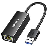 Adaptor UGREEN Ethernet Adapter CR111 (20256), USB3.0 to RJ45 1000Mbps, Plug&play, Intuitive LED Indicator, 0.1m, Negru