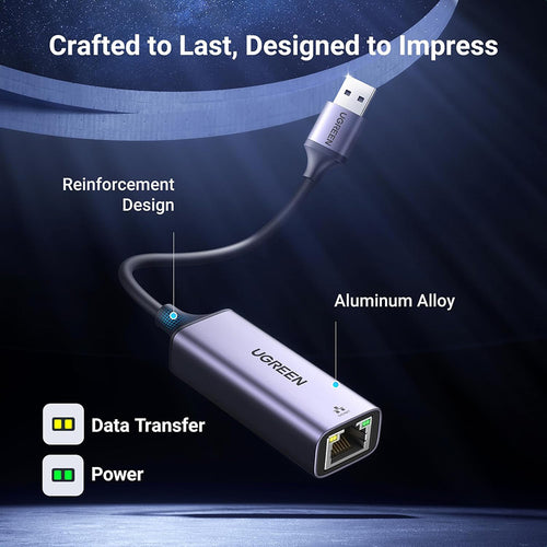 Adaptor UGREEN Ethernet Adapter CM209 (50922), USB to RJ45 LAN Port, Plug & Play, Universal, LED, 1000Mbps, 1Gbps