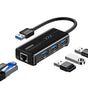 Adaptor UGREEN Ethernet Adapter (20265), USB to 3x USB, RJ45 LAN Port, Plug & Play, 1000Mbps, 5Gbps, 20cm, Negru