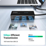 Adaptor UGREEN Ethernet Adapter (20265), USB to 3x USB, RJ45 LAN Port, Plug & Play, 1000Mbps, 5Gbps, 20cm, Negru
