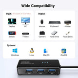 Adaptor UGREEN Ethernet Adapter (20265), USB to 3x USB, RJ45 LAN Port, Plug & Play, 1000Mbps, 5Gbps, 20cm, Negru