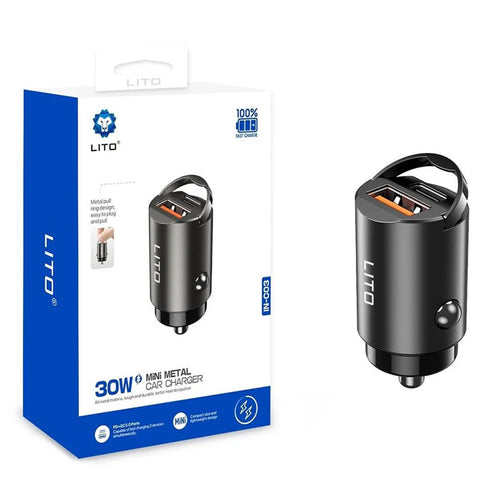 Incarcator auto Lito (IN-C03), 1x USB, 1x Type-C, 30W, Incarcare rapida, Ultra-Mini & Sleek Design, Universal, negru