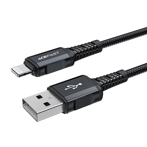 Cablu Acefast de date (C4-02), Incarcare rapida, USB to Lightning, 2.4A, Aliaj aluminiu, 1.8m, negru