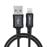 Cablu Acefast de date (C4-02), Incarcare rapida, USB to Lightning, 2.4A, Aliaj aluminiu, 1.8m, negru