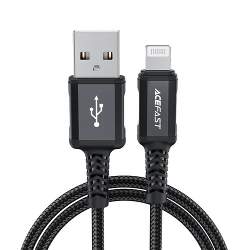 Cablu Acefast de date (C4-02), Incarcare rapida, USB to Lightning, 2.4A, Aliaj aluminiu, 1.8m, negru