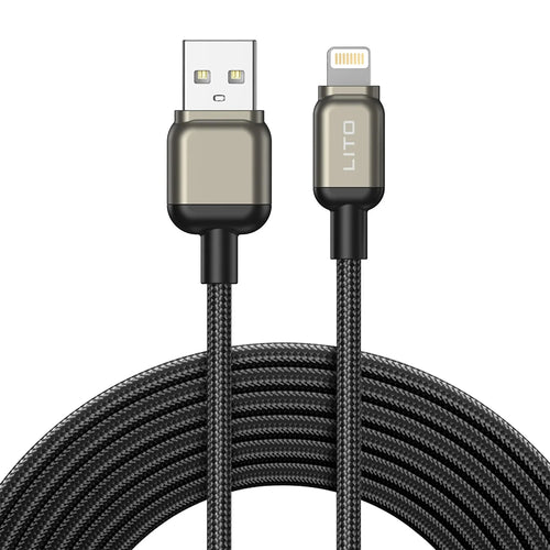 Cablu Lito de date (LD17), USB to Lightning, Incarcare rapida, Braided Nylon, 1m, negru