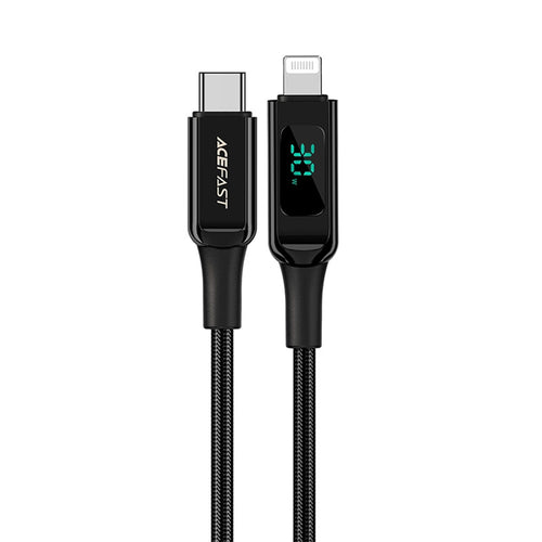 Cablu Acefast de date (C6-01), Type-C to Lightning, Incarcare rapida, 3A, Afisaj LED, 1.2m, negru