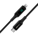 Cablu Acefast de date (C6-01), Type-C to Lightning, Incarcare rapida, 3A, Afisaj LED, 1.2m, negru